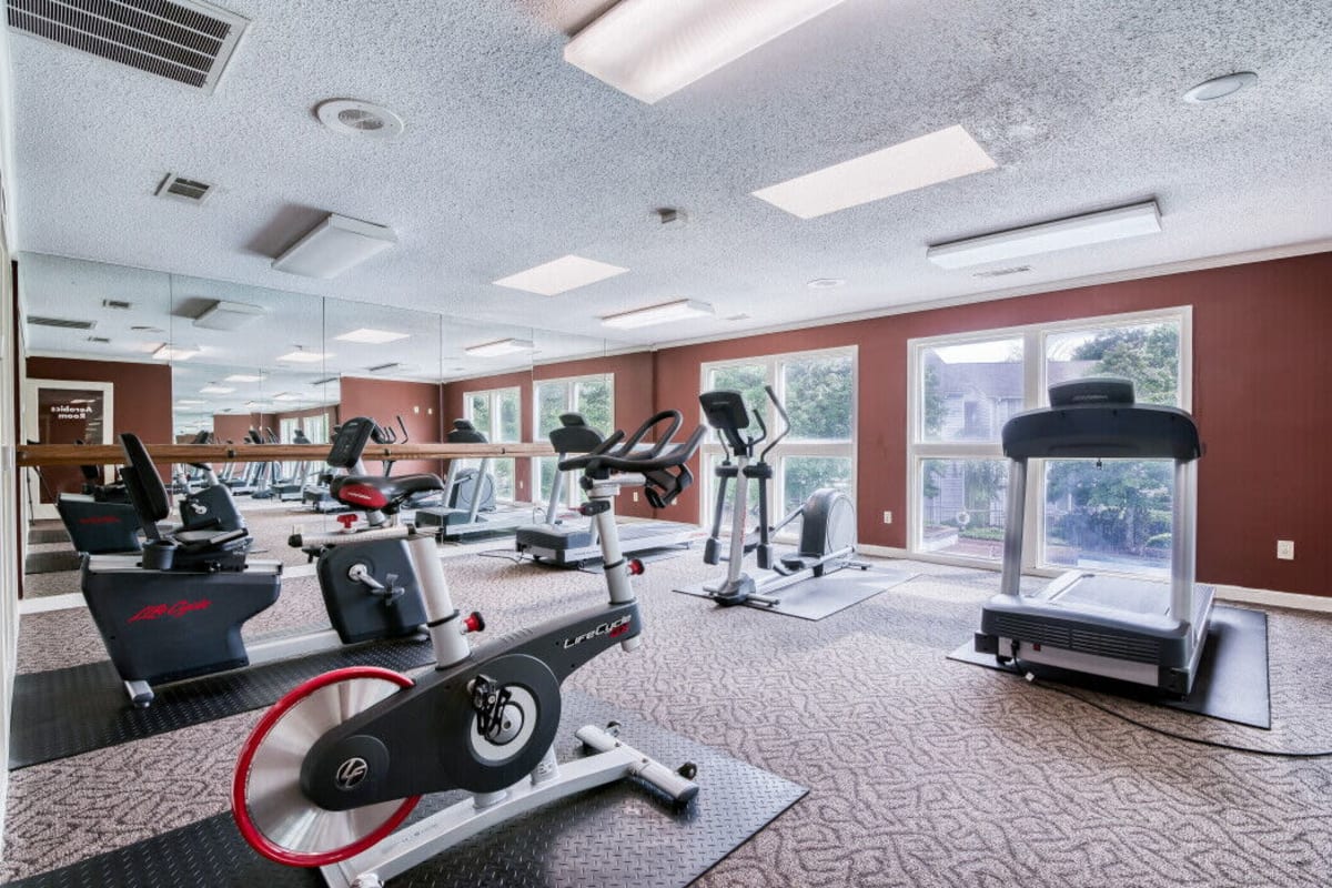 Fitness center with plenty of equipment at Trinity Lakes in Cordova, Tennessee