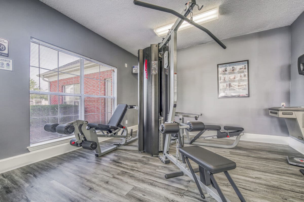 Fitness center with machine at The Landings at Houston Levee in Cordova, Tennessee