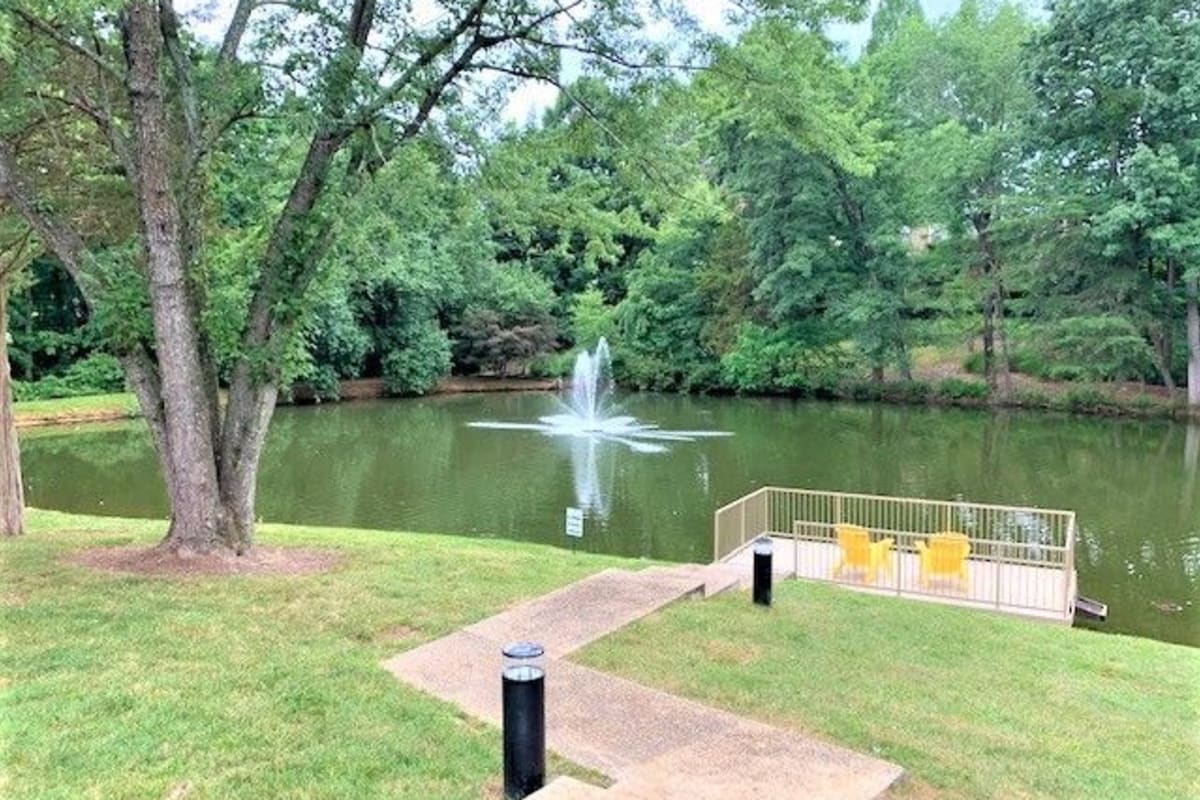 Pond with water features at Lakes at Lincoln in Greensboro, North Carolina