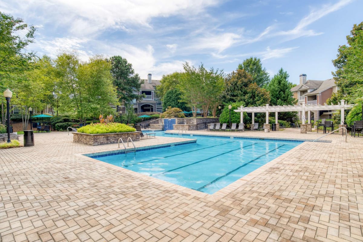 Resort-style swimming pool at Preserve at Legacy Park in Lawrenceville, Georgia