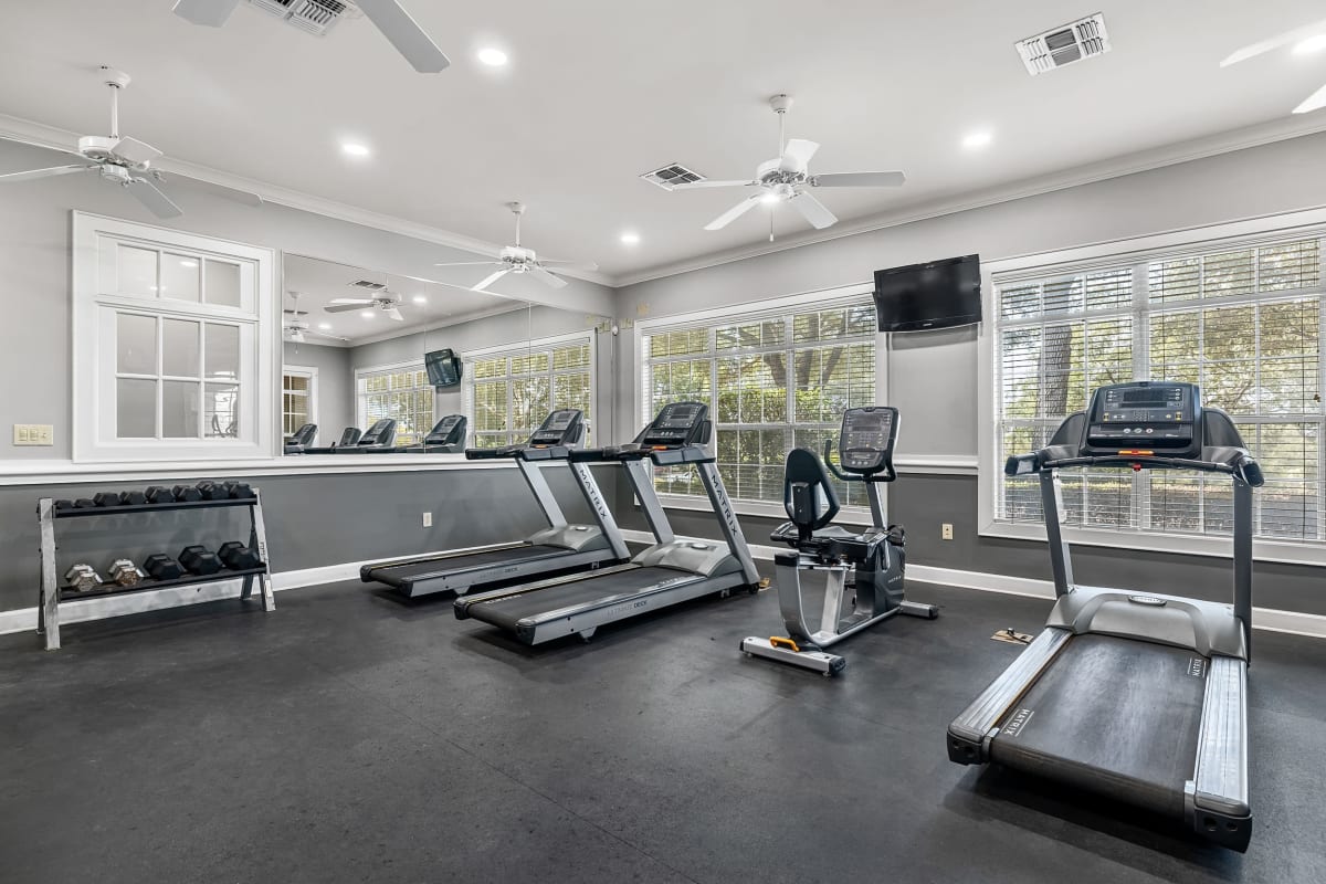 Cardio and weight machines in fitness center at Marquis at The RIM in San Antonio, Texas