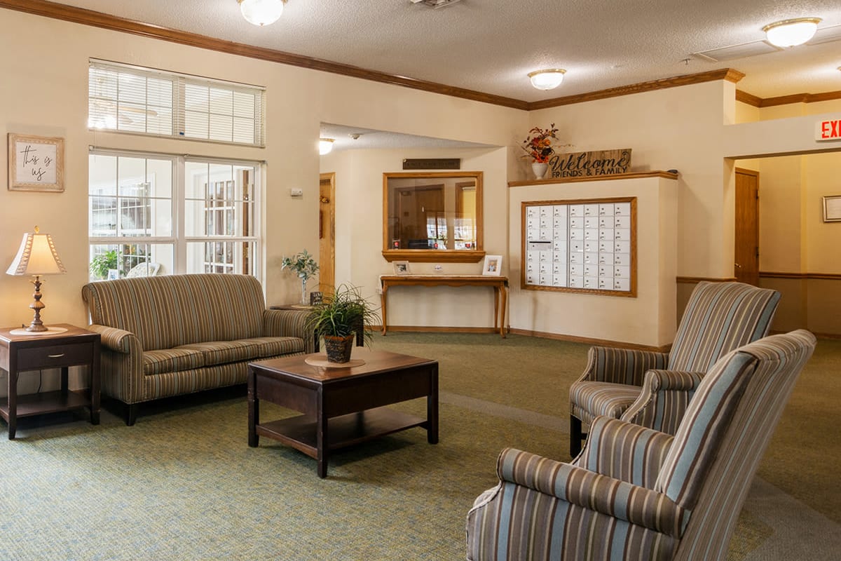 Reception area at Trustwell Living at Mansfield Place in Mansfield, Ohio