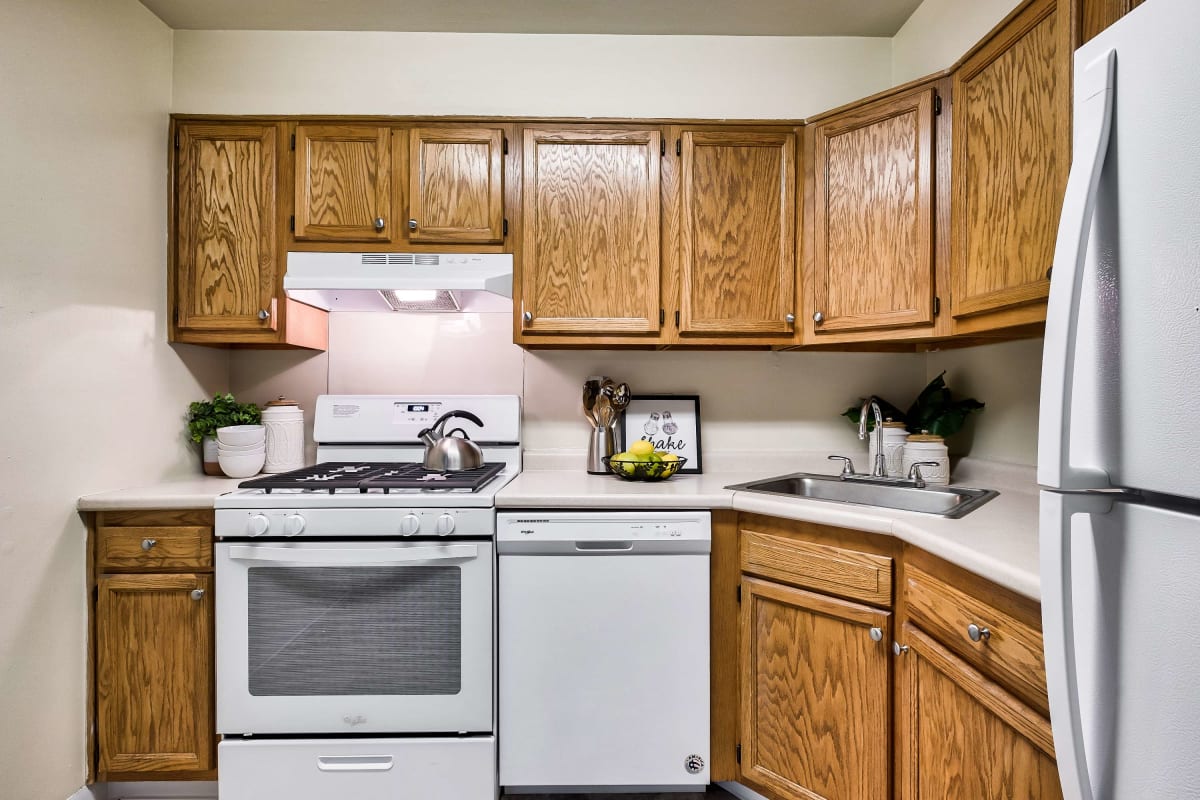 Resident kitchen with modern appliances at Suburban Park in York, Pennsylvania