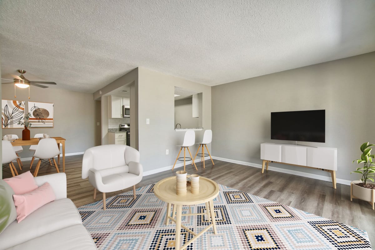 Resident living space with a colorful rug at Buena Vista in Seminole, Florida