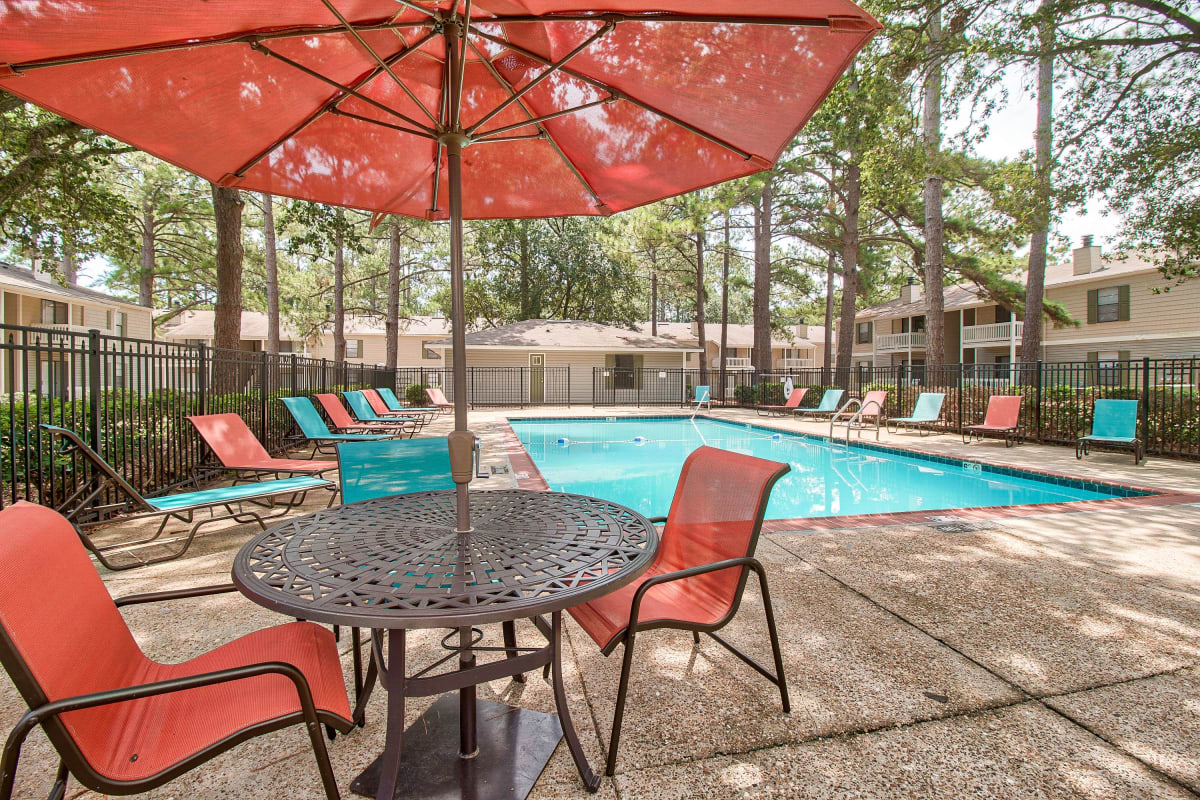 Three of six community swimming pools at Knollwood in Mobile, Alabama