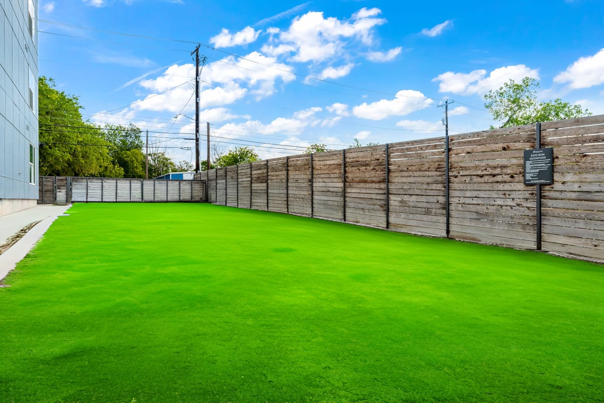 Enclosed bark park for animal lovers at 44 South in Austin, Texas