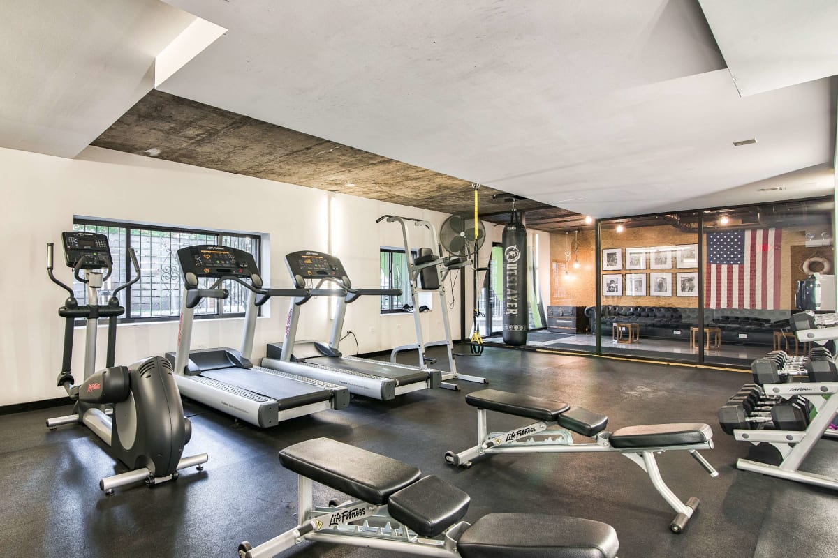Community fitness center at The Maynard at 5411 N Winthrop in Chicago, Illinois