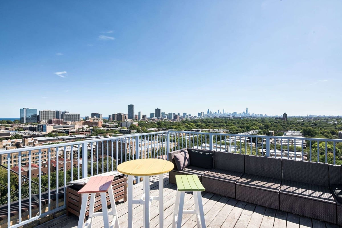 Amazing view from the rooftop at The Maynard at 1325 W Wilson in Chicago, Illinois