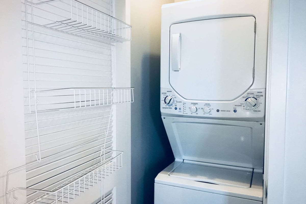 Stacked washer and dryer at The Maynard at 1325 W Wilson in Chicago, Illinois