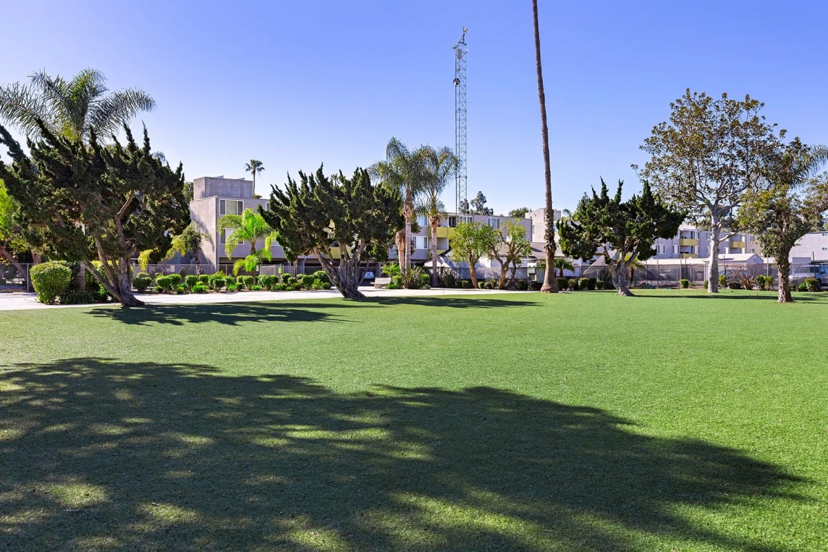 Spacious grassy area at The Residences at Woodlake in Los Angeles, California
