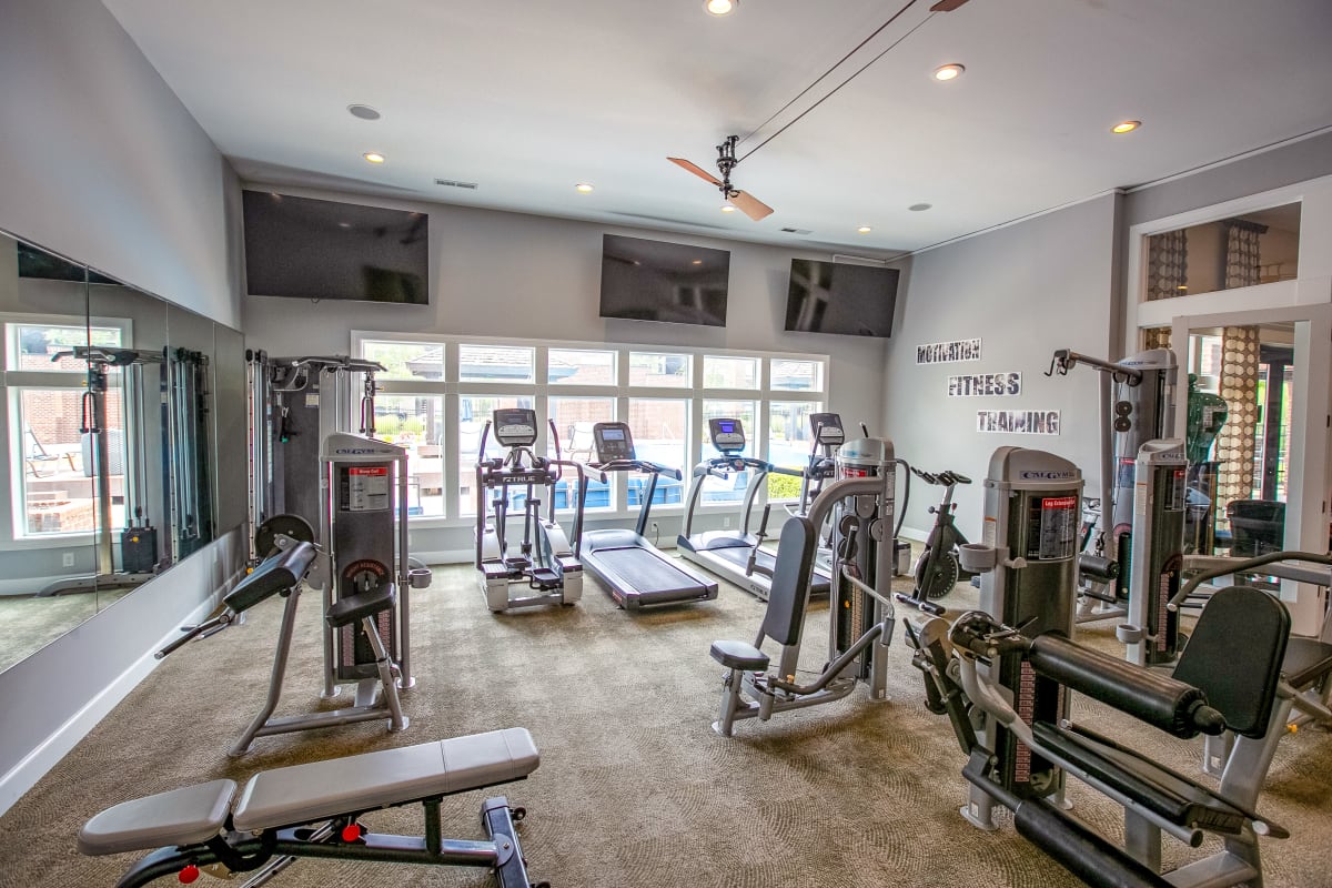 Modern fitness center at Palmer House Apartment Homes in New Albany, Ohio