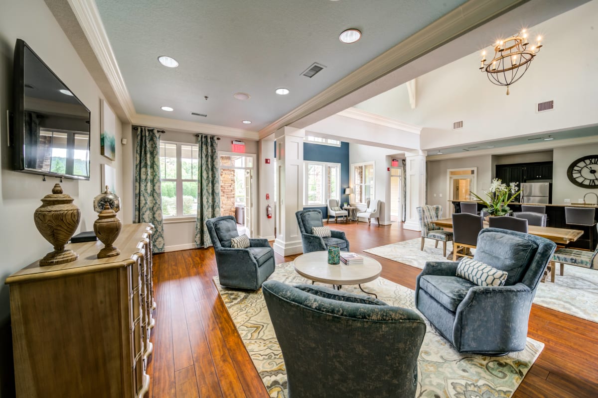 Our clubhouse with plenty of communal seating at Reserve at Biltmore Park in Arden, North Carolina