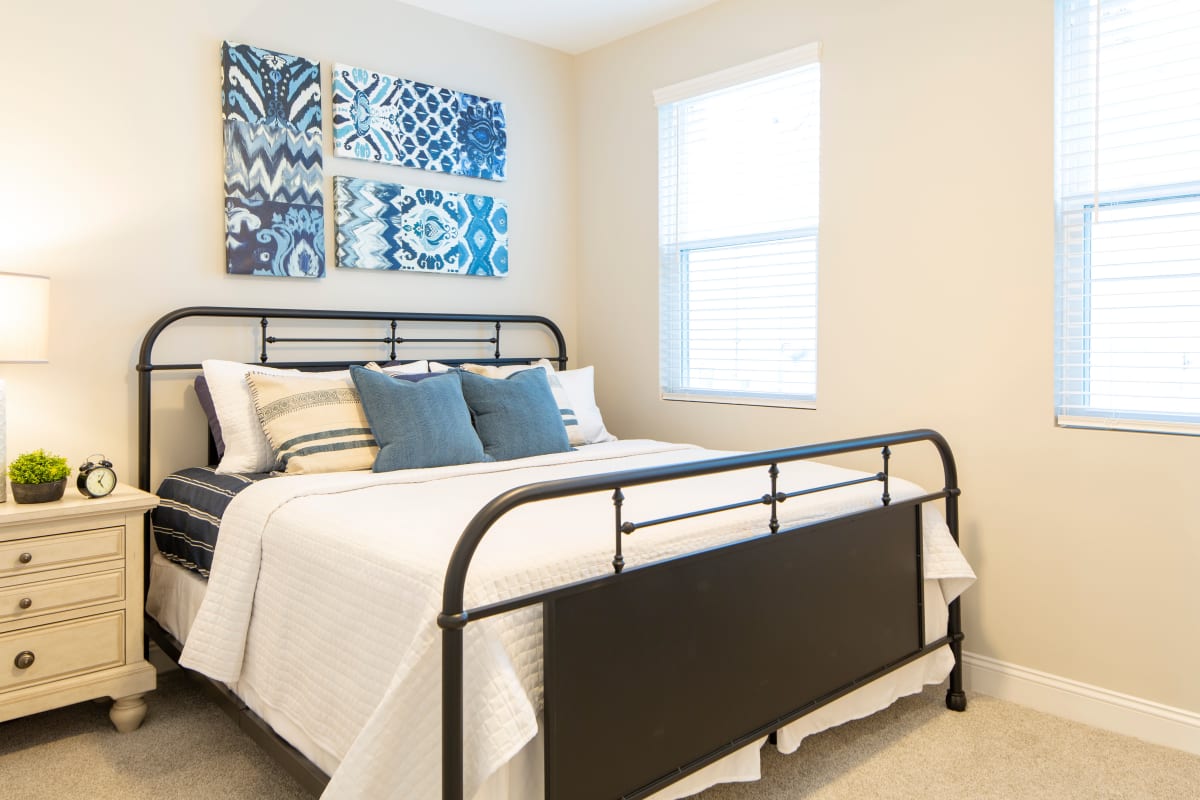 Cozy bedroom in a model home at The Grove at Ardsley Park in Savannah, Georgia
