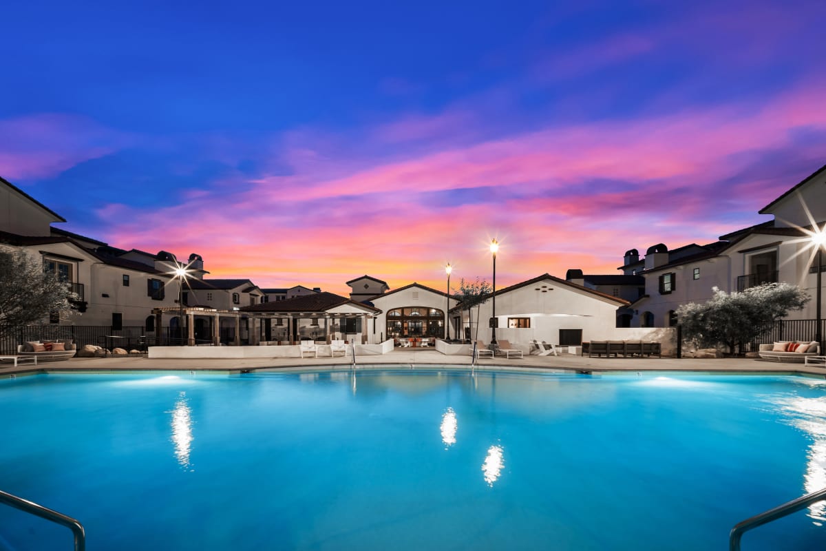 Beautiful sunset over the pool at The Villas at Anacapa Canyon in Camarillo, California