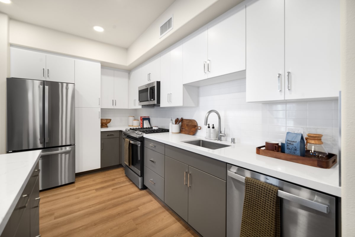 Modern kitchen in a one-bedroom apartment at The Villas at Anacapa Canyon in Camarillo, California