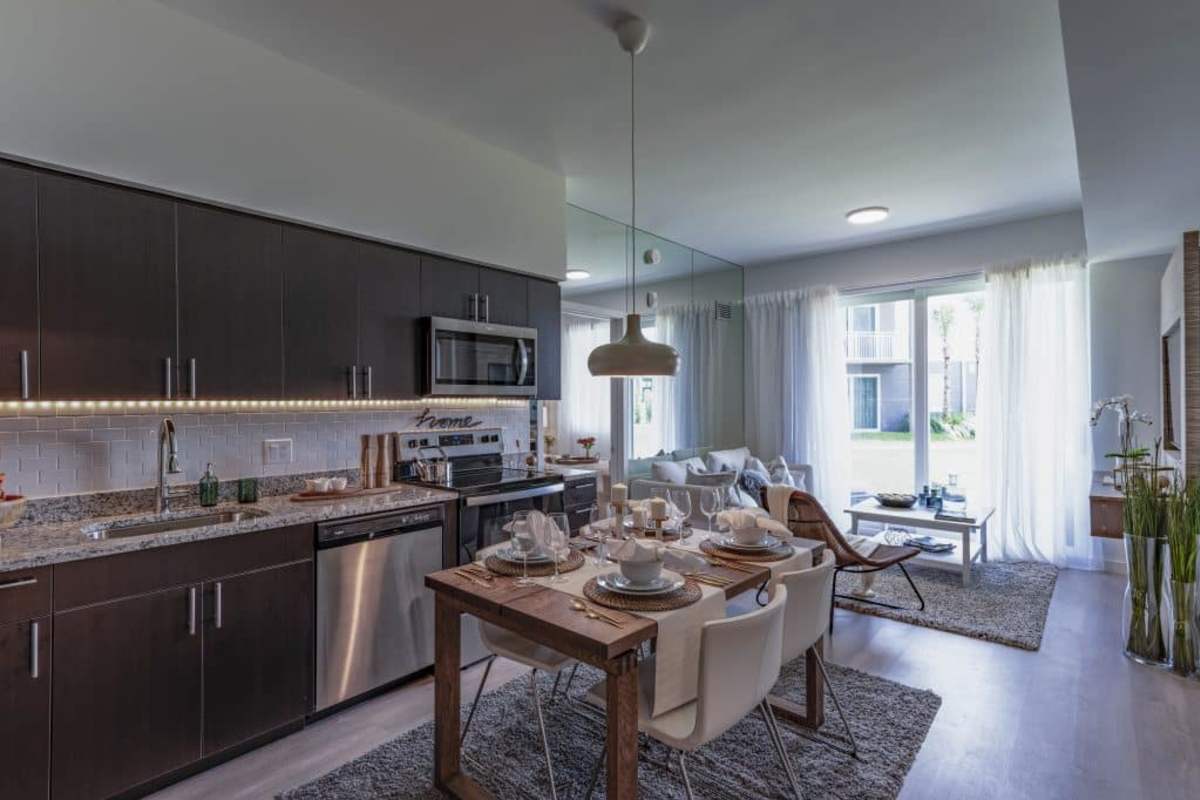 Kitchen with backsplash at Palm Beach Preserve in West Palm Beach, Florida 