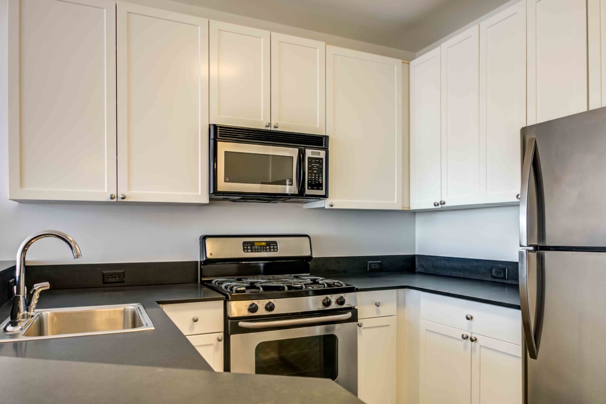 Stainless-steel appliances in an apartment at Eleven80 in Newark, New Jersey