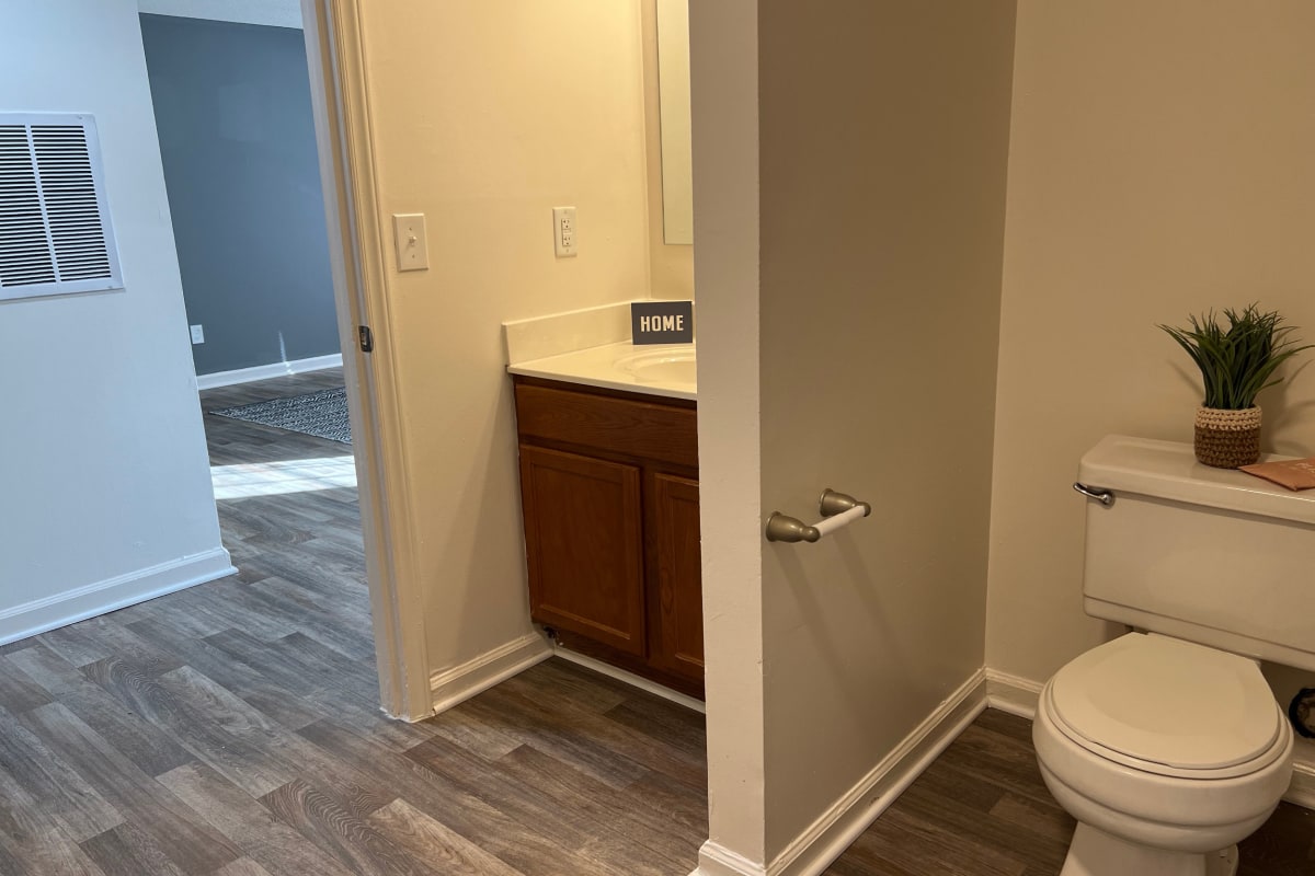Apartment bathroom at Foxcreek Apartments in Winston Salem, North Carolina