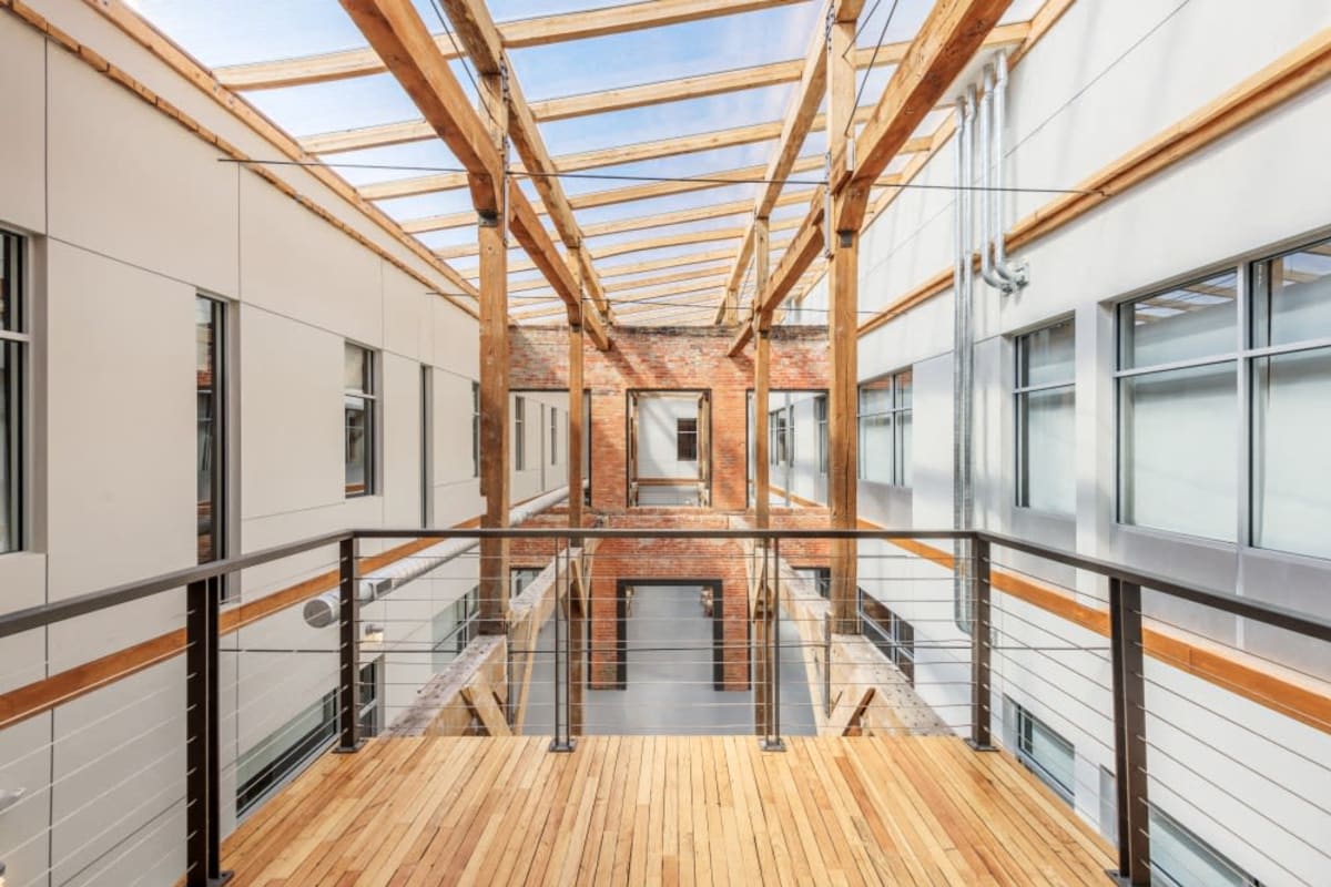 Exposed beams inside Mill 800 in Winston-Salem, North Carolina