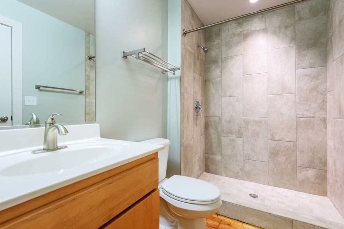 Modern finishes in a bathroom at Mill 800 in Winston-Salem, North Carolina
