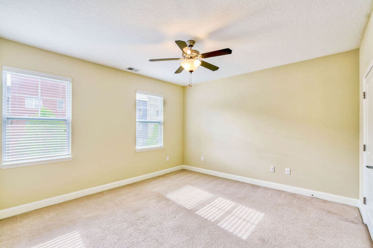 Ceiling fan in an apartment living room at The Lofts At Reynolds Village in Asheville, North Carolina