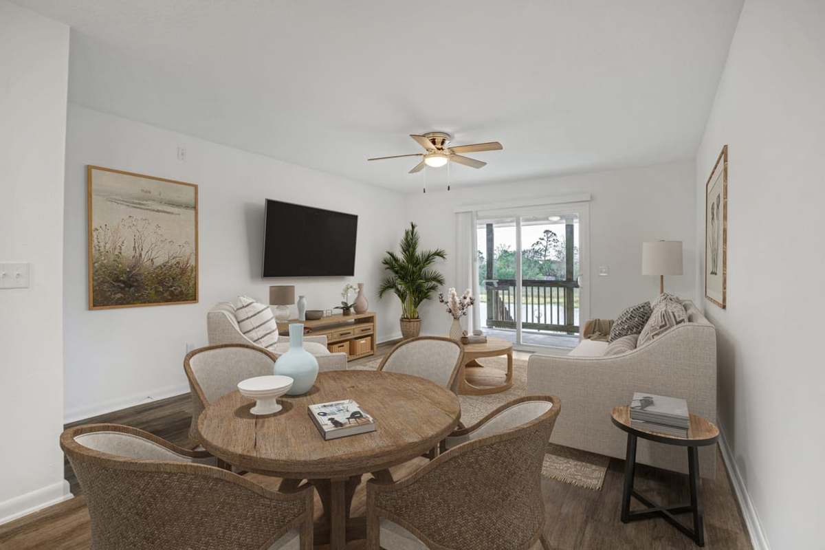 Living room and dining area at The Marley at Trout River in Jacksonville, Florida