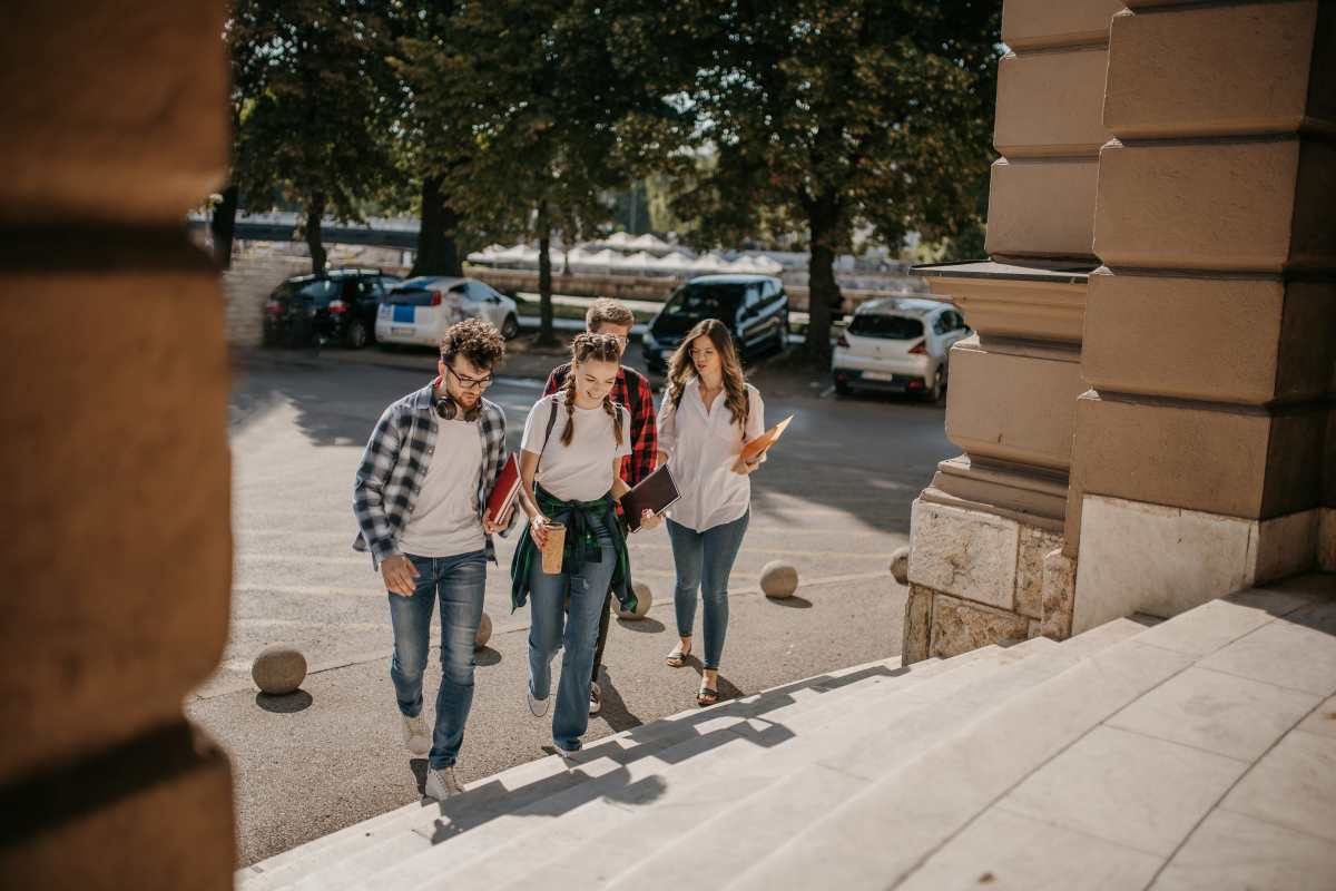 Students going to class on campus near RentMSU in Mankato, Minnesota