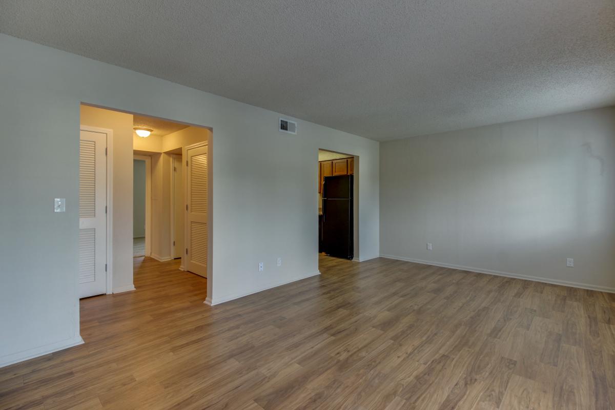Wood flooring in an apartment living room at Hickory Lake in Antioch, Tennessee