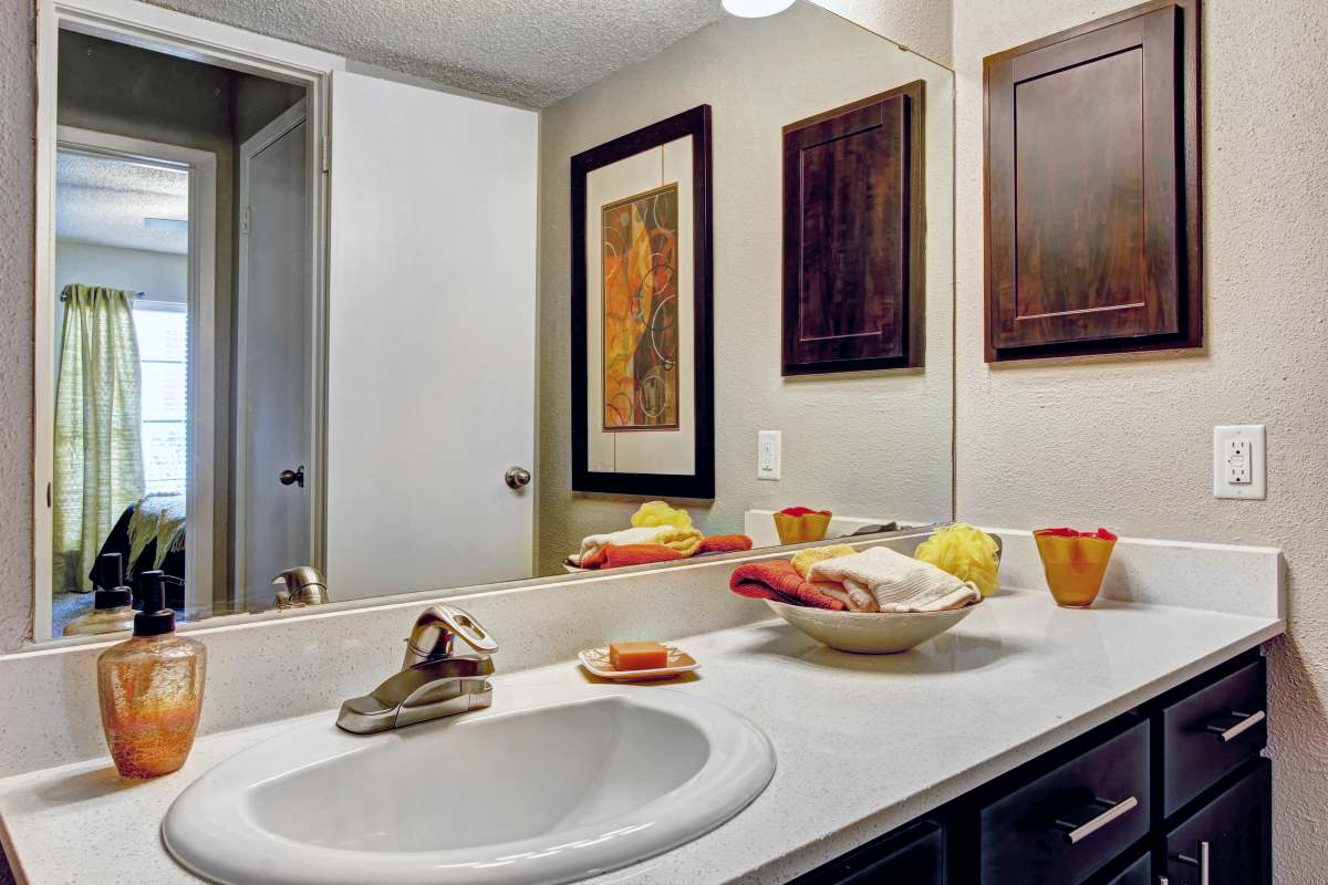 Apartment bathroom at The Flats on San Felipe in Austin, Texas