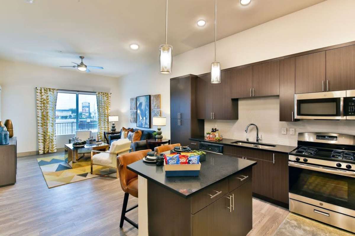 Kitchen with stainless-steel appliances at The Abode at Red Rock in Las Vegas, Nevada