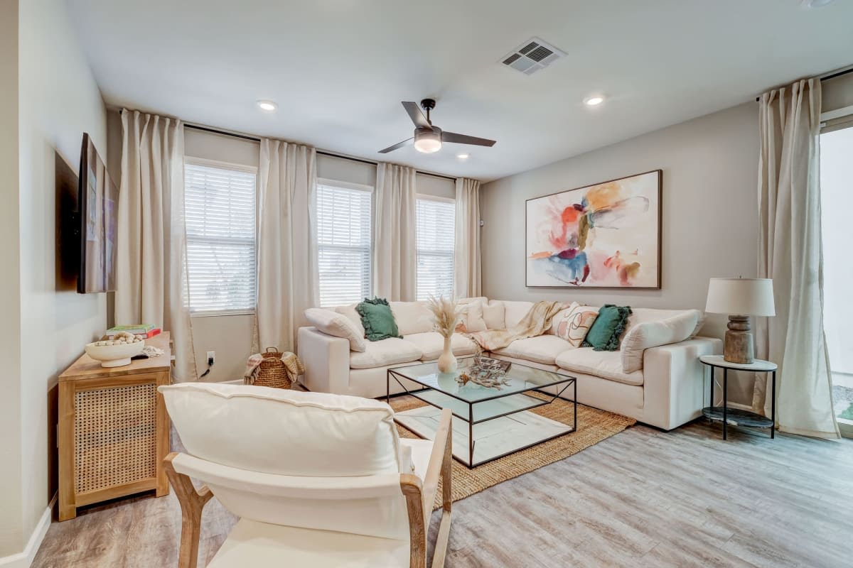 Spacious living room with hardwood floors at BB Living at Trails Edge in Centennial, Colorado