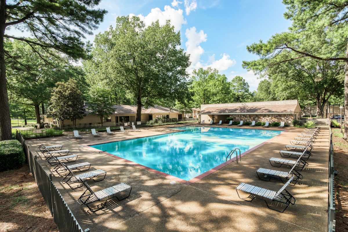 Large swimming pool with seating at Sycamore Lake in Memphis, Tennessee