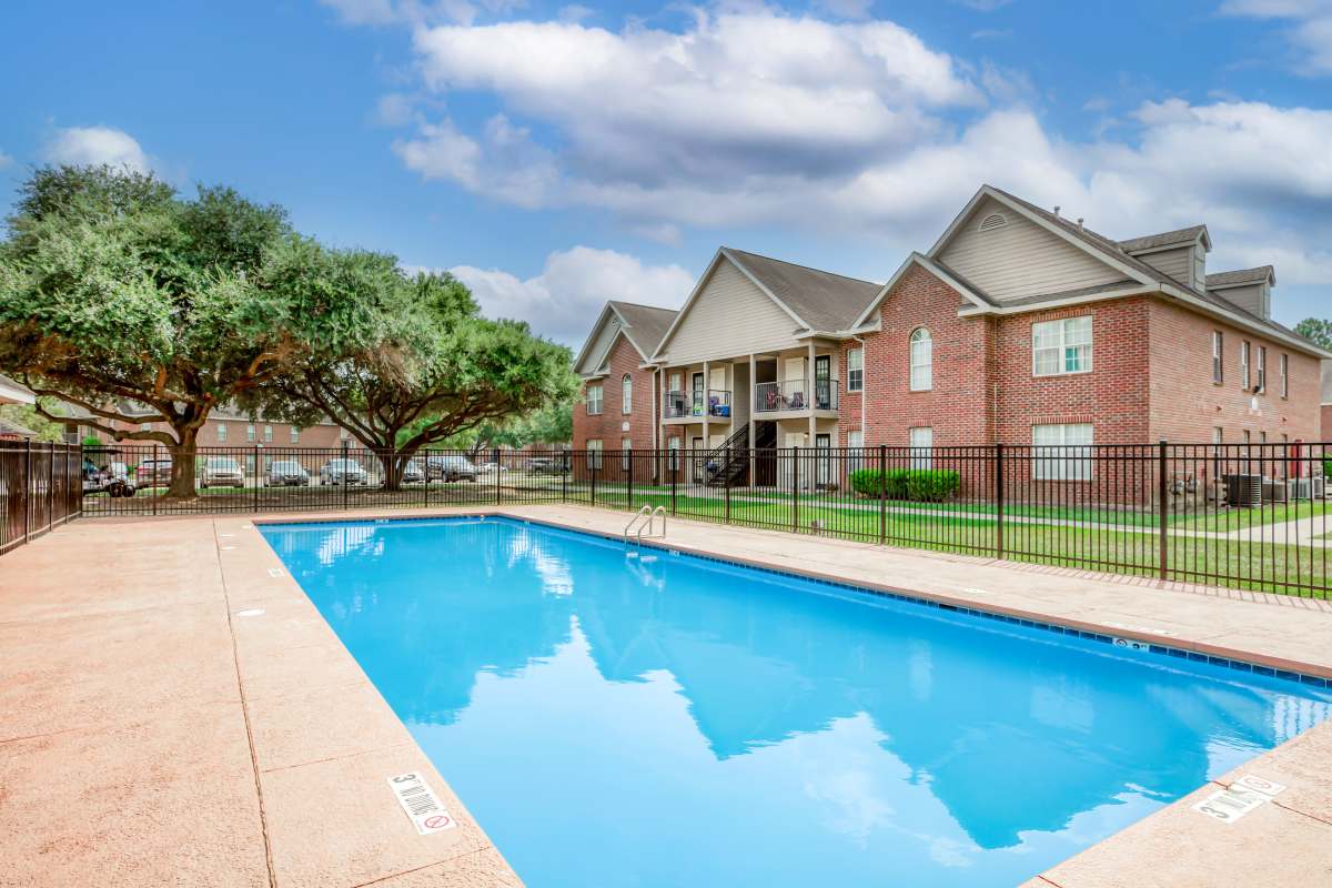 Poolside view at Hidden Oaks at Siegen in Baton Rouge, Louisiana