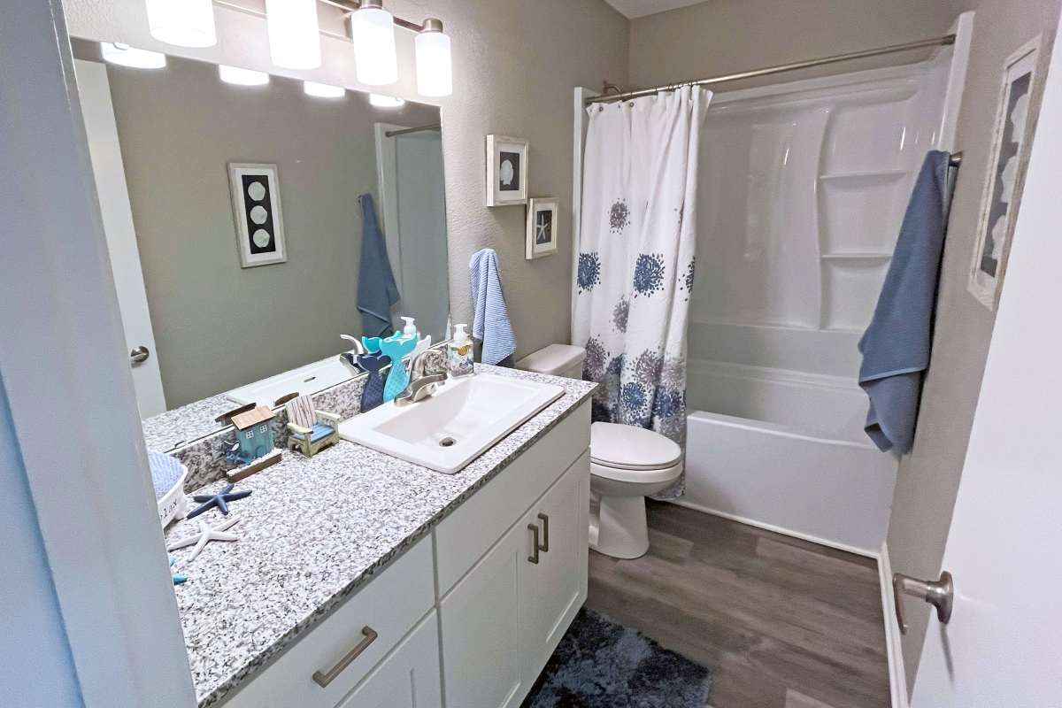 Bathroom with lots of light at Trinity Lakes in Cordova, Tennessee