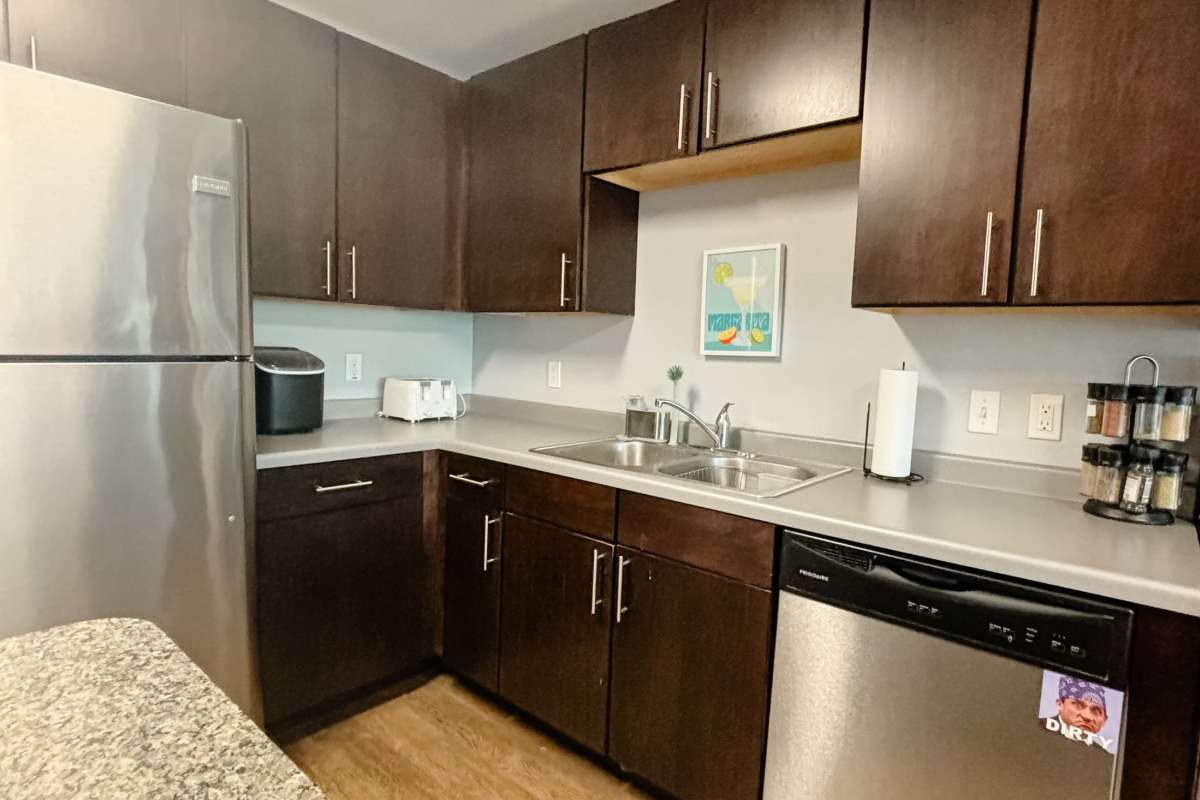 Kitchen with plenty of counter space at Lofts @ 1633 in Mankato, Minnesota