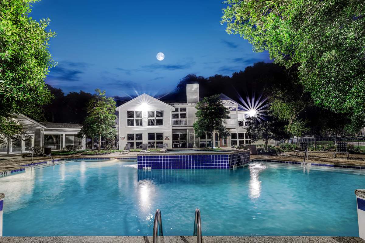 Modern swimming pool at Trinity Lakes in Cordova, Tennessee