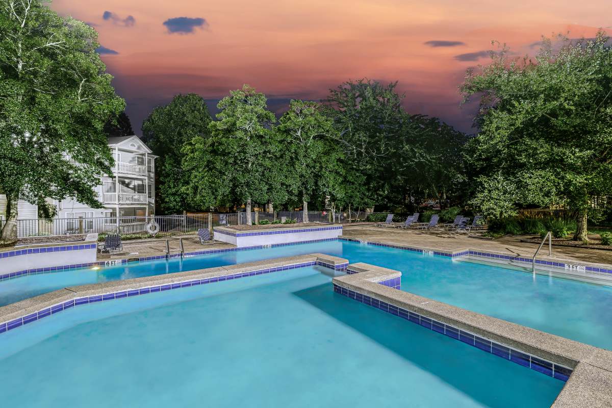 Modern swimming pool at Trinity Lakes in Cordova, Tennessee