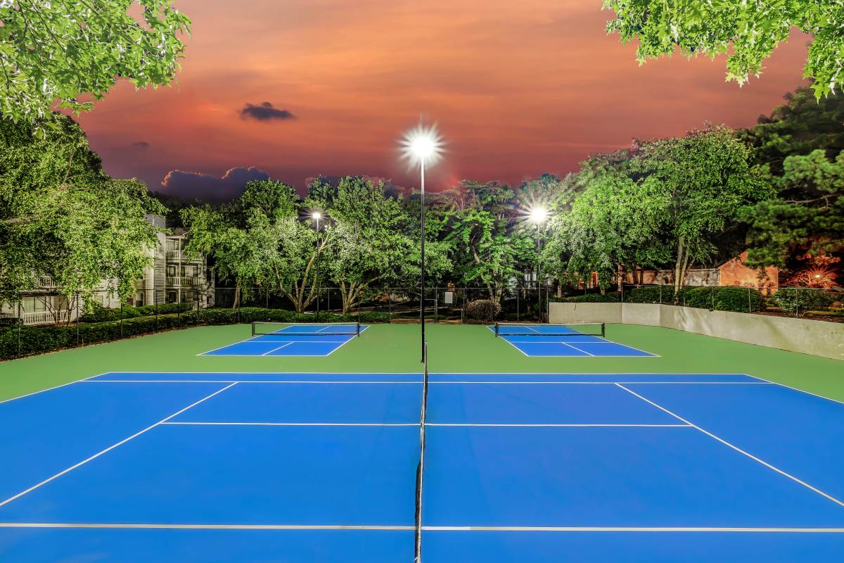 We have onsite tennis courts at Trinity Lakes in Cordova, Tennessee