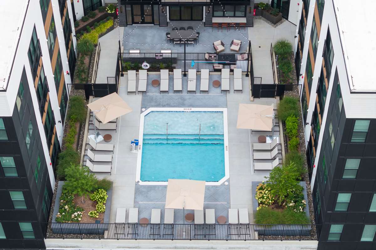 aerial view of the pool at The Acorn On Person Street in Raleigh, North Carolina