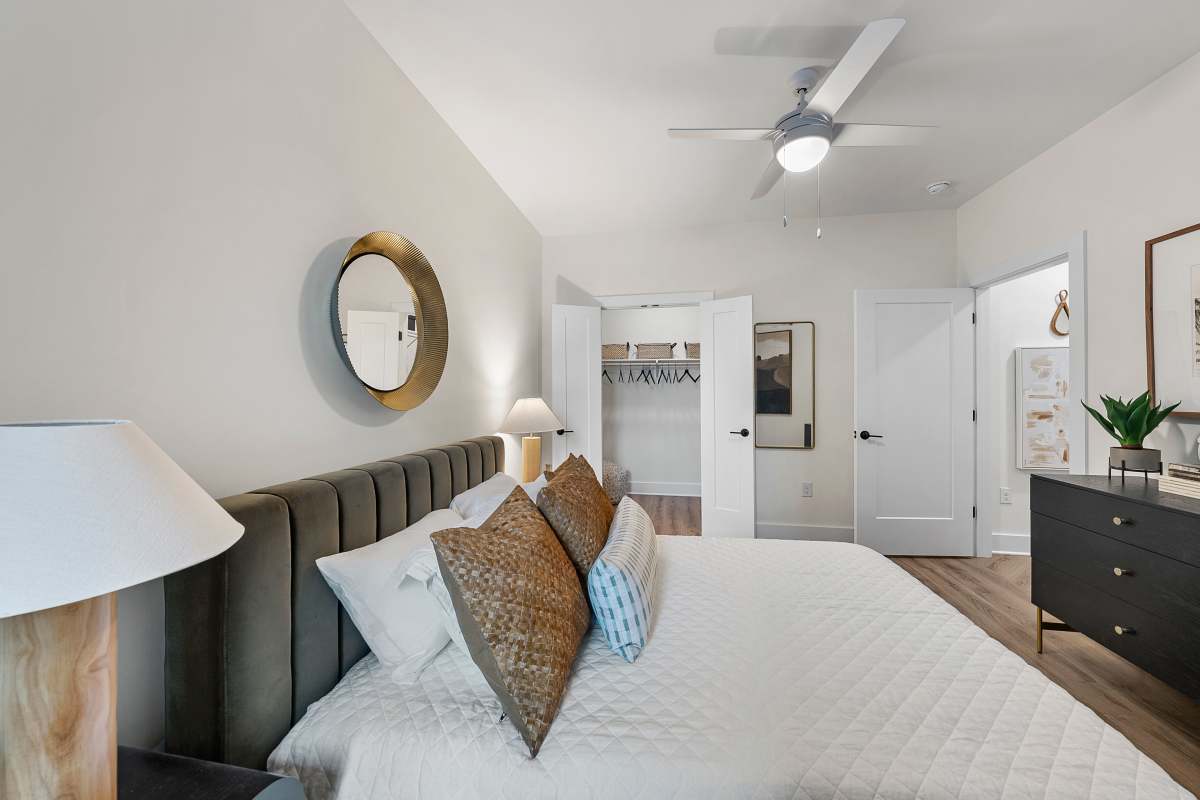 Model apartment bedroom at The Acorn On Person Street in Raleigh, North Carolina