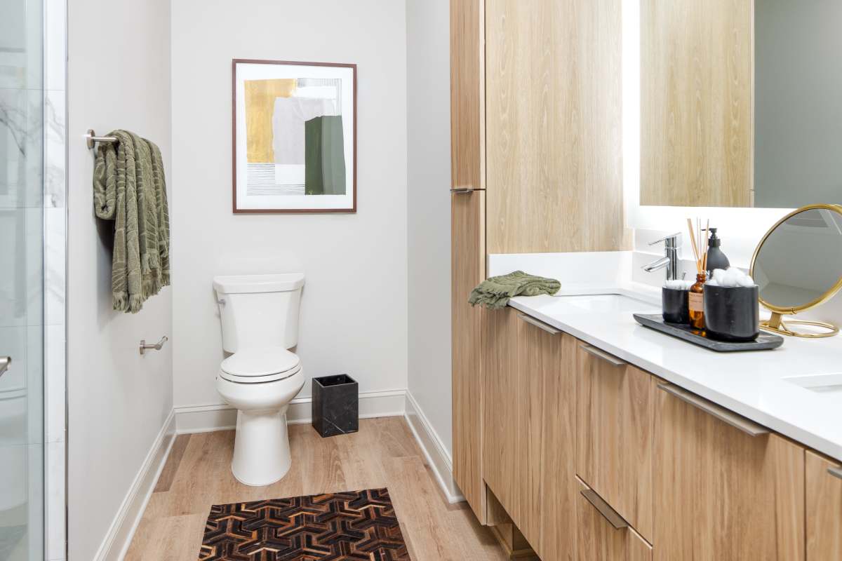 Spacious bathroom with ample counter space at The Eastern in Raleigh, North Carolina