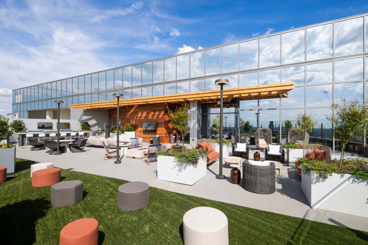 Outdoor lounge area and fire pits at The Eastern in Raleigh, North Carolina