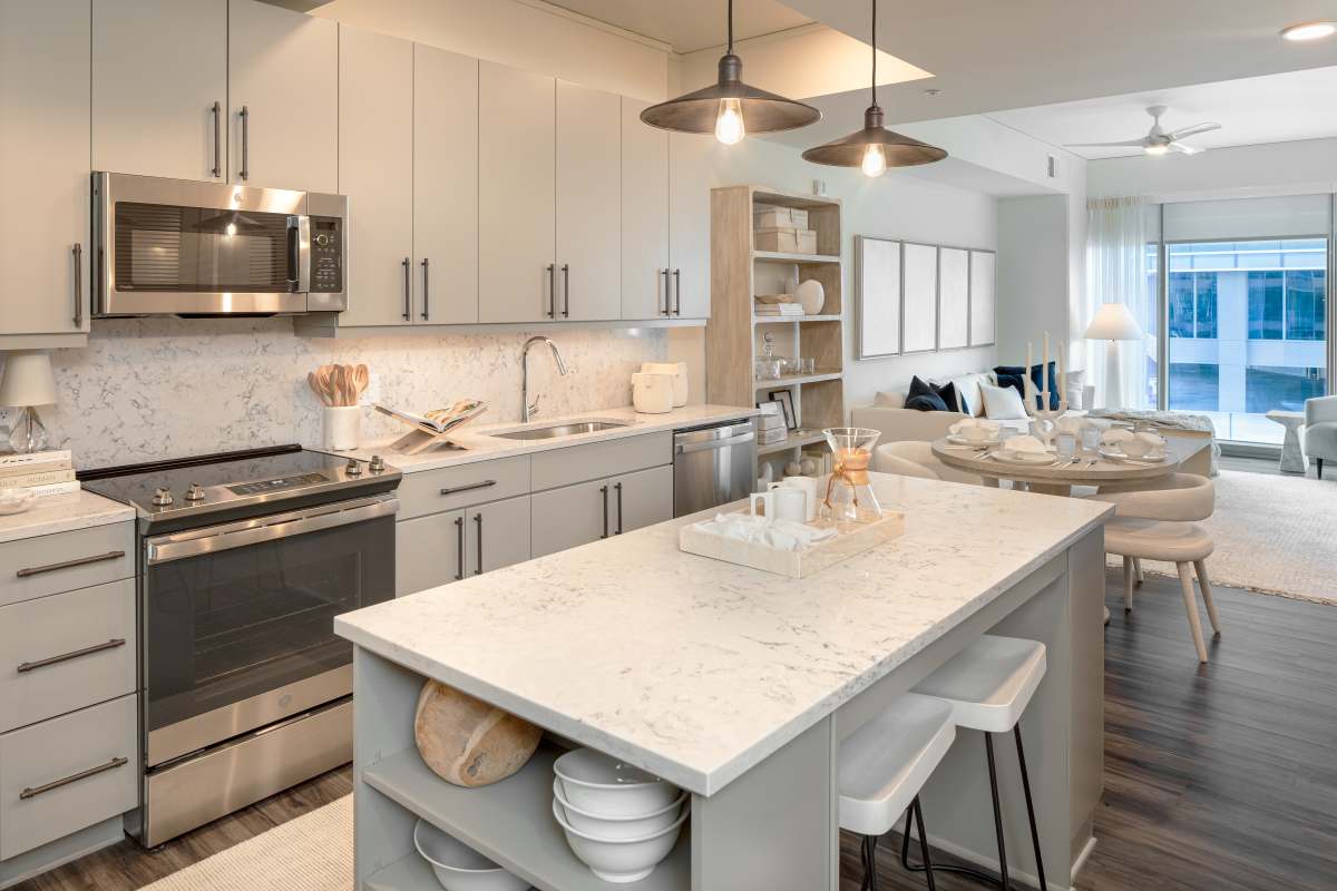 Beautiful finishes in an apartment kitchen at The Eastern in Raleigh, North Carolina