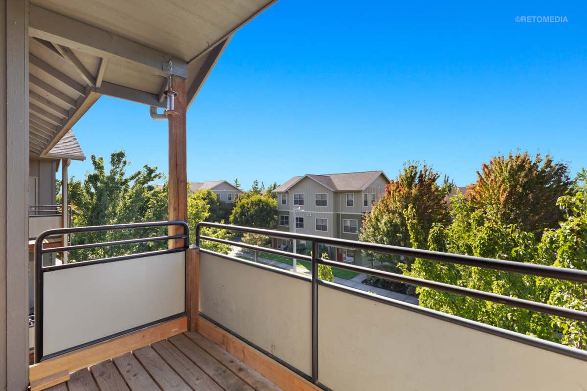 Beautiful patio with a view at  Heritage Meadow Apartments in Eugene, Oregon
