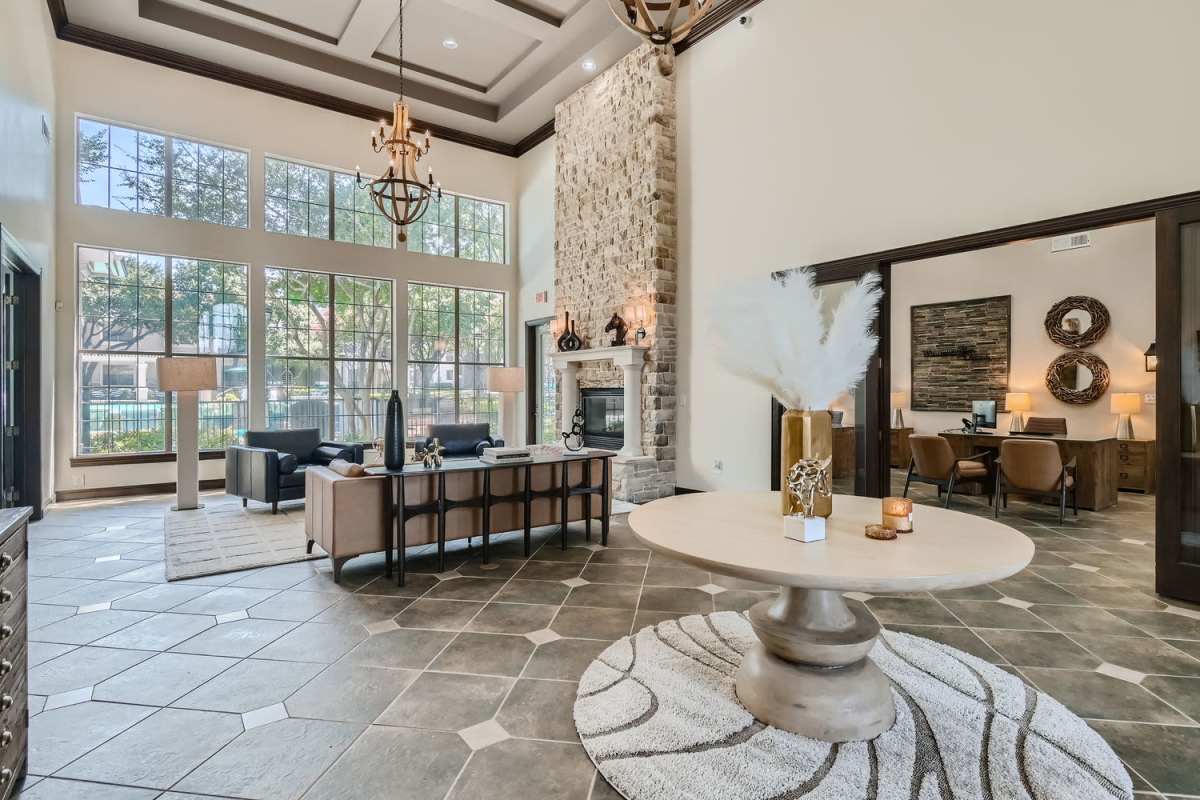 Clubhouse with wood-burning fireplace at Wildwood Creek in Grapevine, Texas