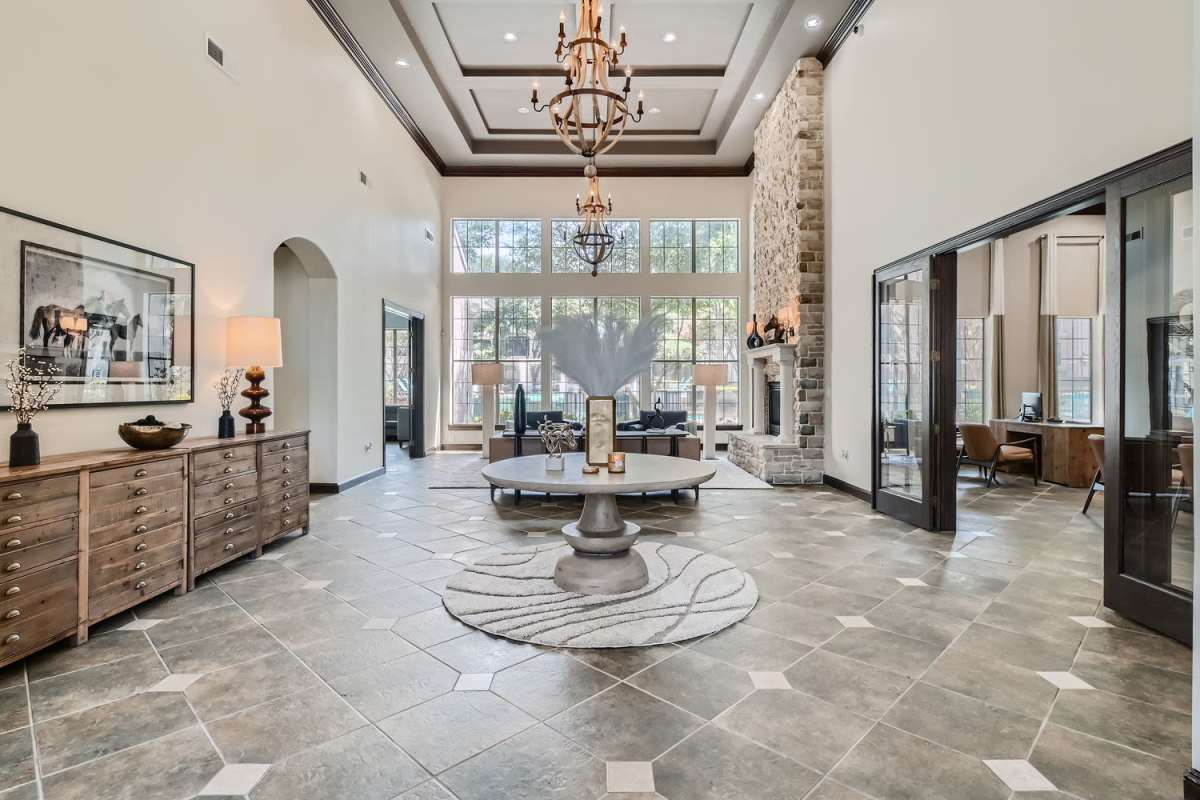 Clubhouse with wood-burning fireplace at Wildwood Creek in Grapevine, Texas