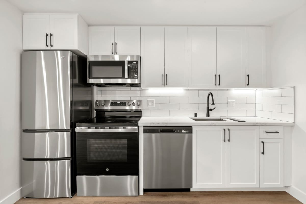 ADU Kitchen with stainless-steel appliances at Los Feliz Village in Los Angeles, California