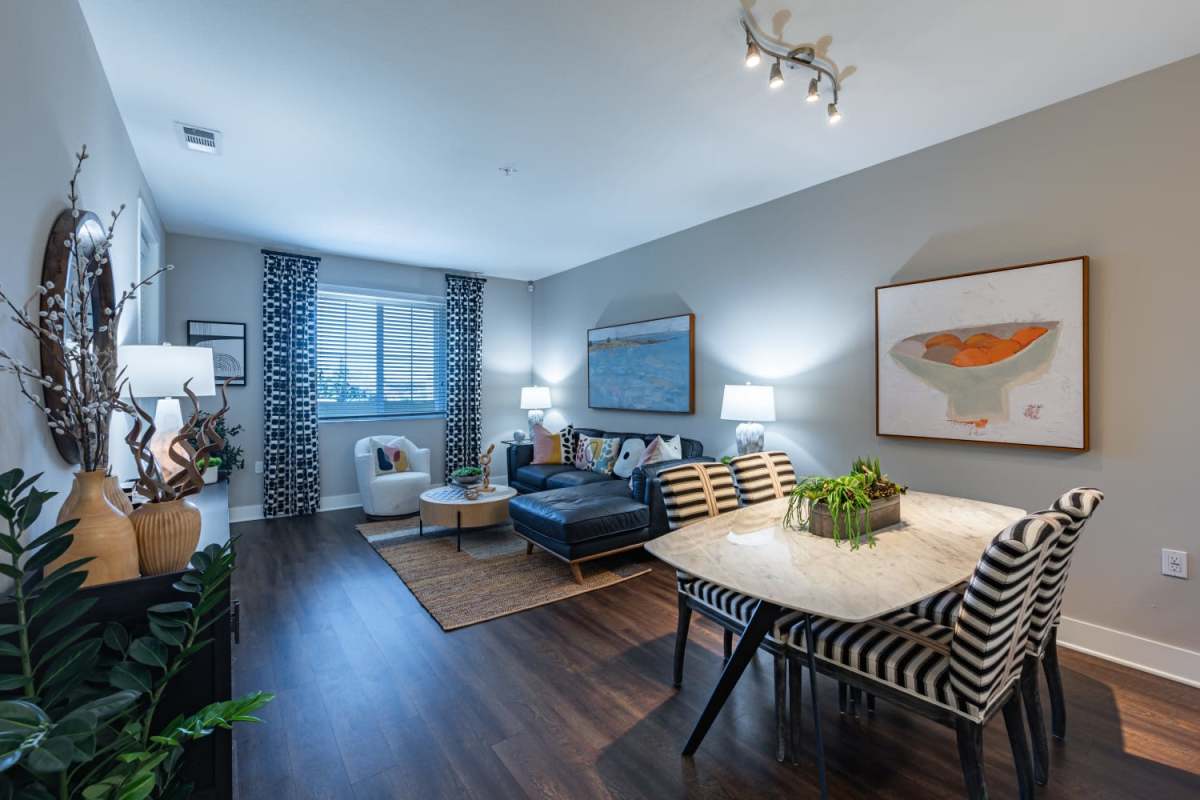 Living room beautiful wall art at The Boulevard Apartment Homes in Woodland Hills, California