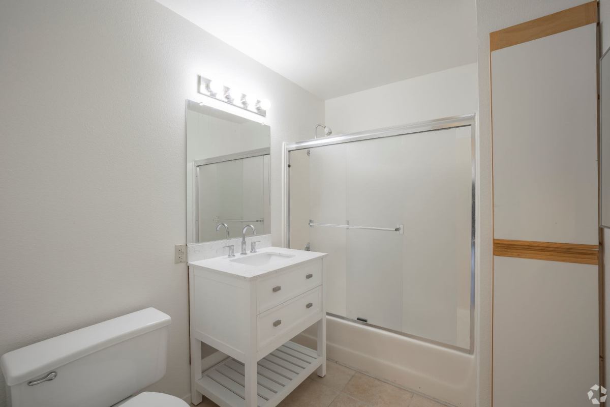 Bathroom with under sink storage at Cadillac Flats in Napa, California