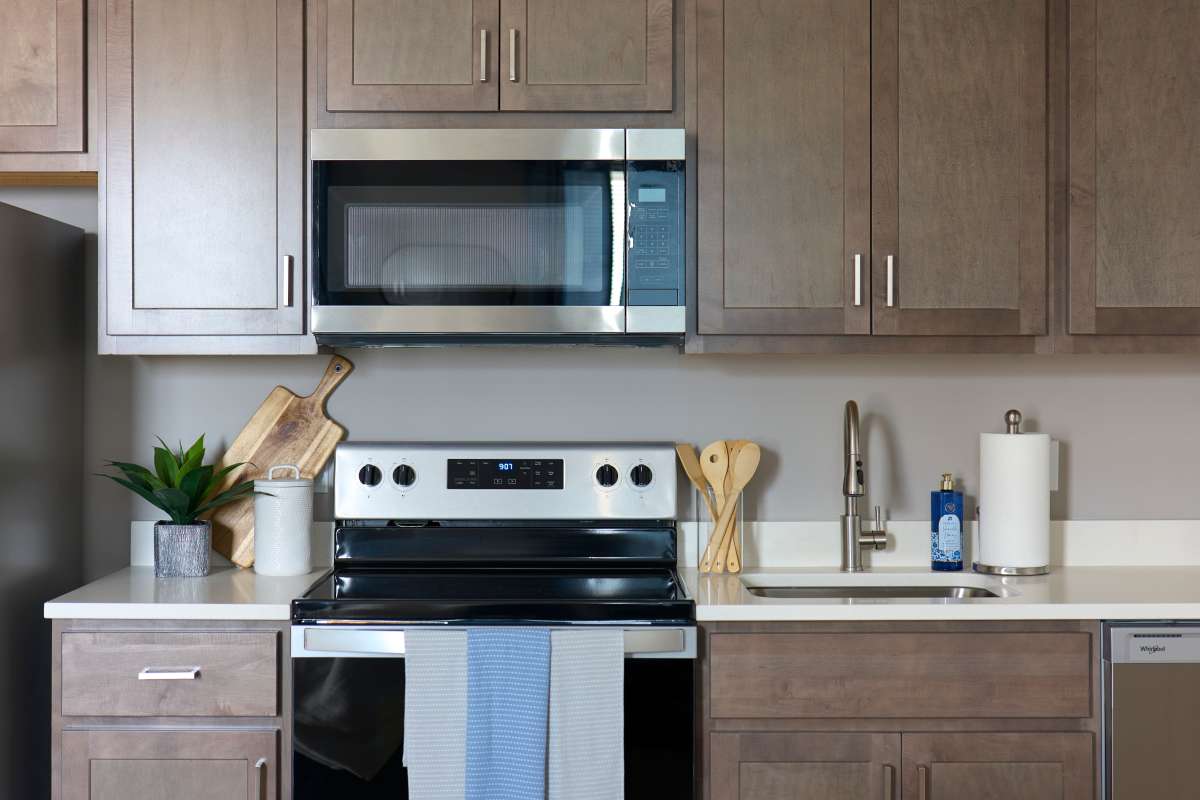 Close view of modern kitchen at Brookside Downtown in Columbia, Missouri, 